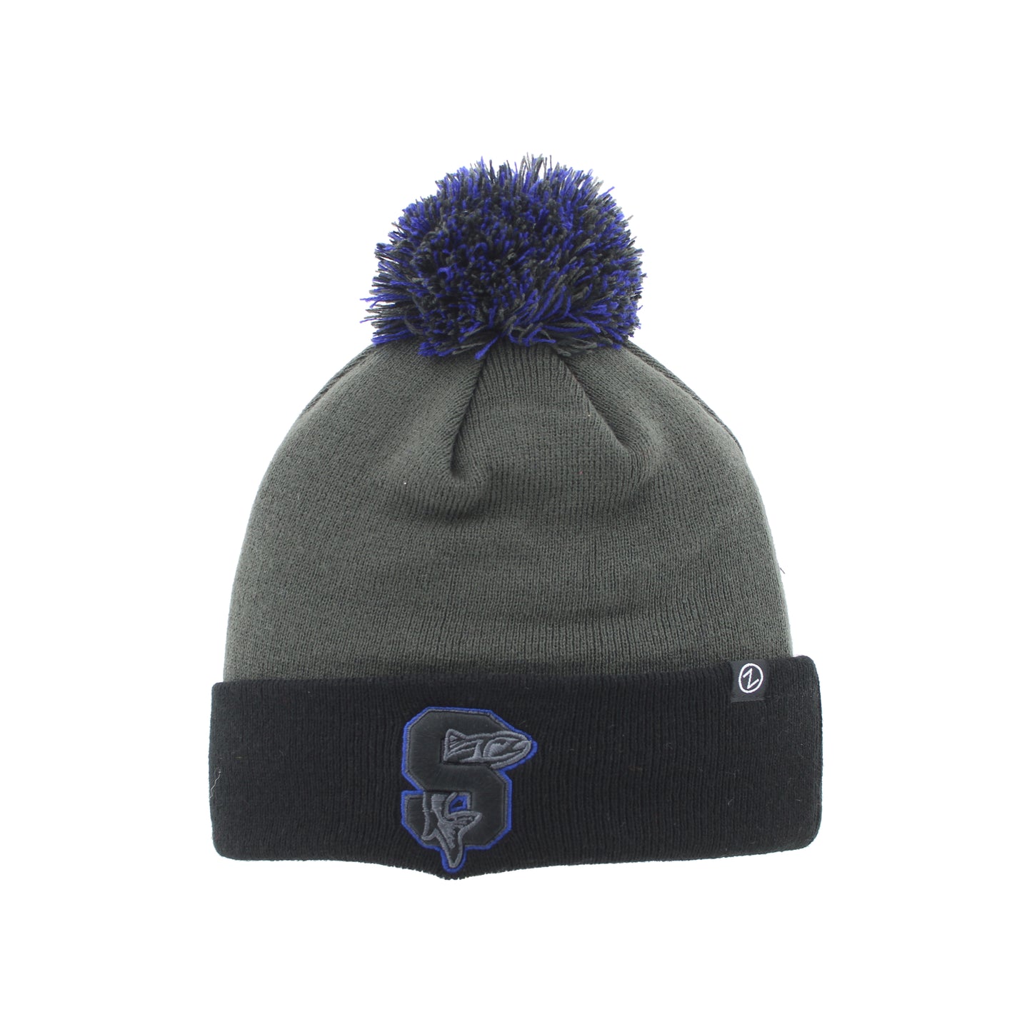 IDAHO STEELHEADS BLACK ELEMENT POM KNIT BEANIE, CHARCOAL/BLACK