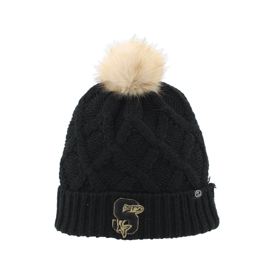 IDAHO STEELHEADS WOMEN'S CHESTNUT FAUX POM KNIT BEANIE, BLACK