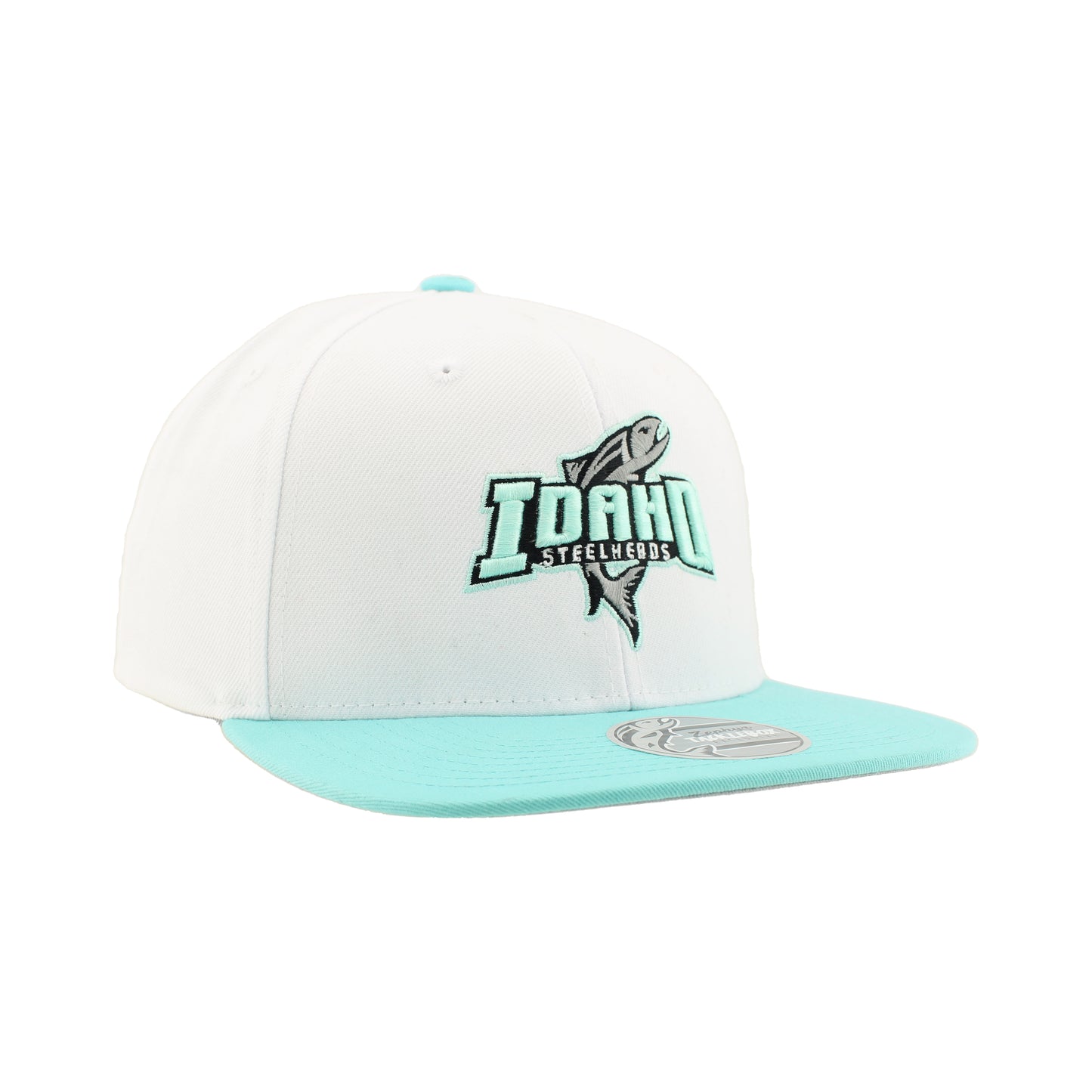IDAHO STEELHEADS EAZY TIFF FLATBILL SNAPBACK HAT, WHITE/AQUA
