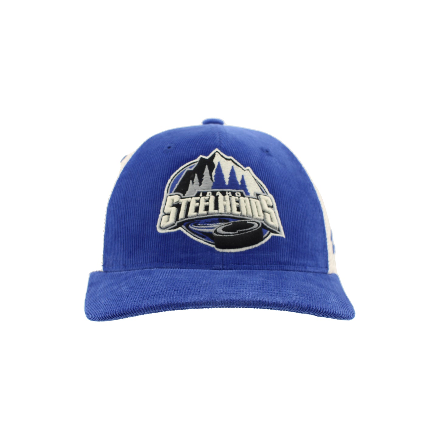 IDAHO STEELHEADS SCOOP COURDUROY TRUCKER HAT, ROYAL/STONE