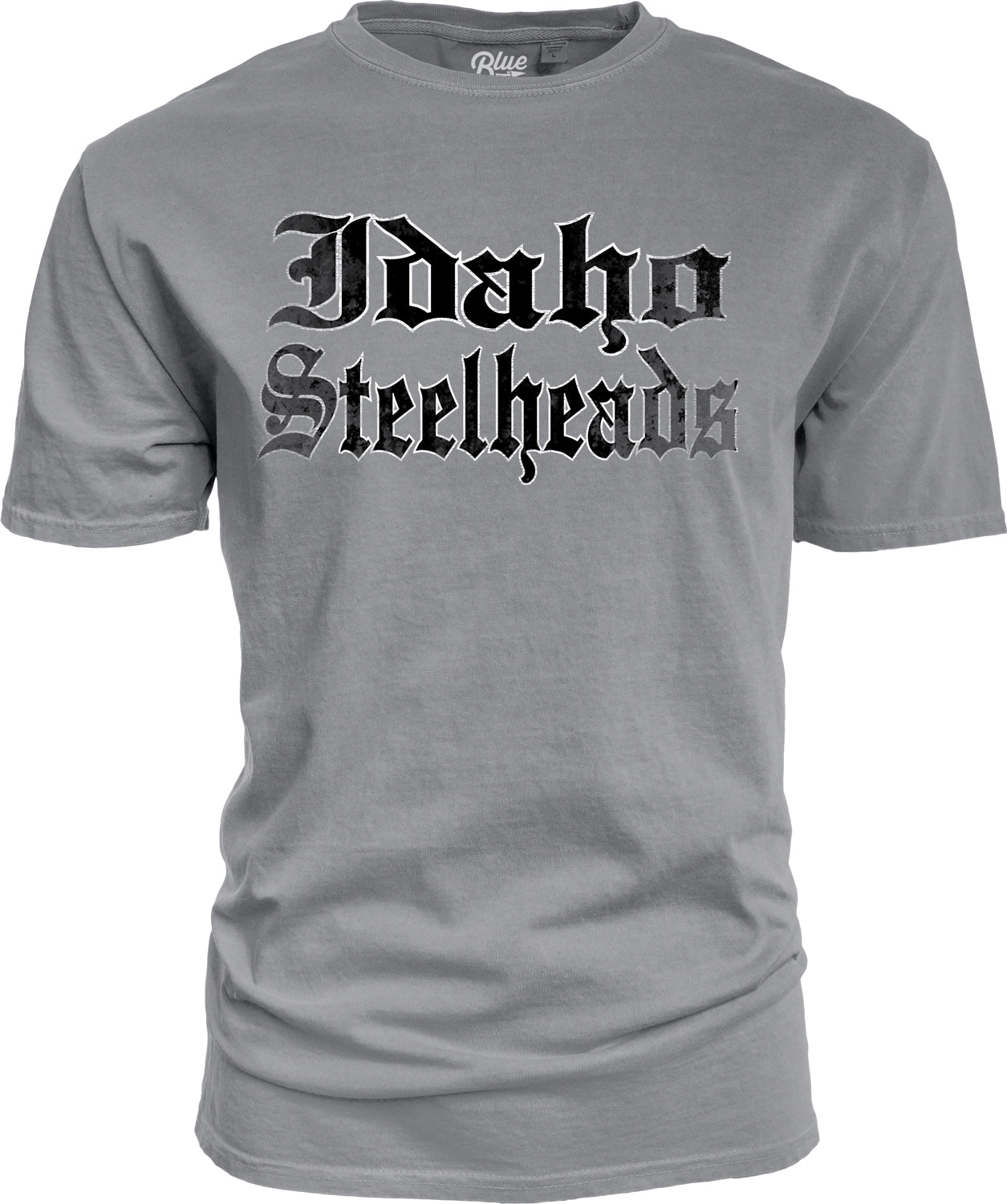 IDAHO STEELHEADS MEN'S OLD ENGLISH TEE, STEEL GREY
