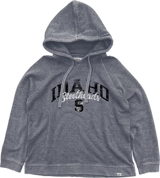 IDAHO STEELHEADS WOMENS BURNOUT WASH FLEECE HOOD, NAVY