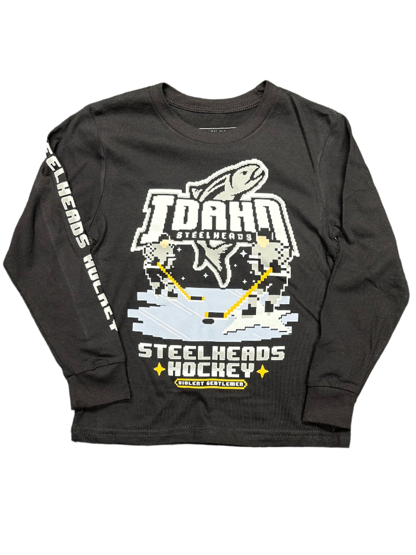 IDAHO STEELHEADS X VIOLENT GENTLEMEN YOUTH 8-BIT L/S TEE, BLACK