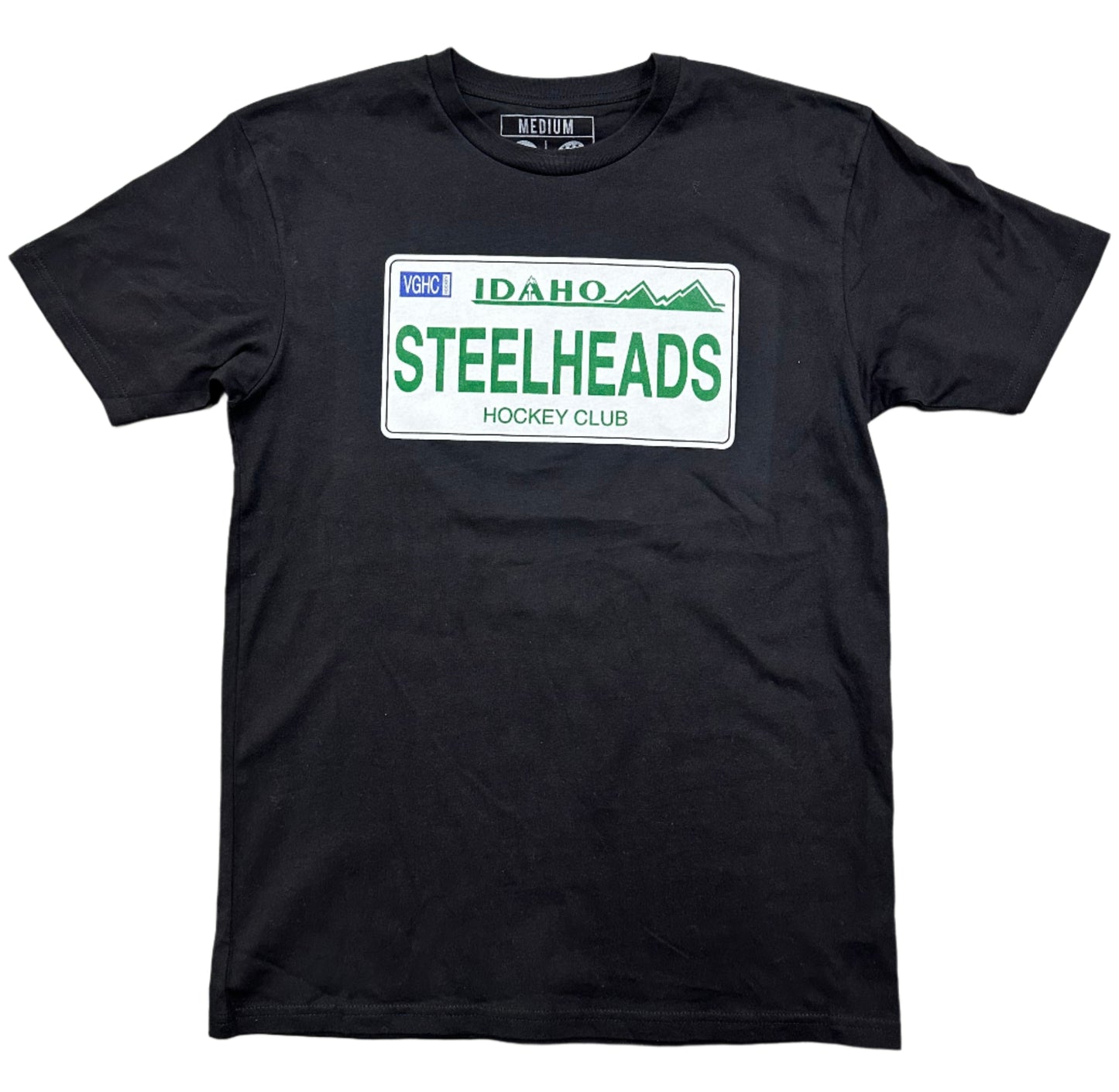 IDAHO STEELHEADS X VIOLENT GENTLEMEN RETRO LICENSE PLATE TEE, BLACK