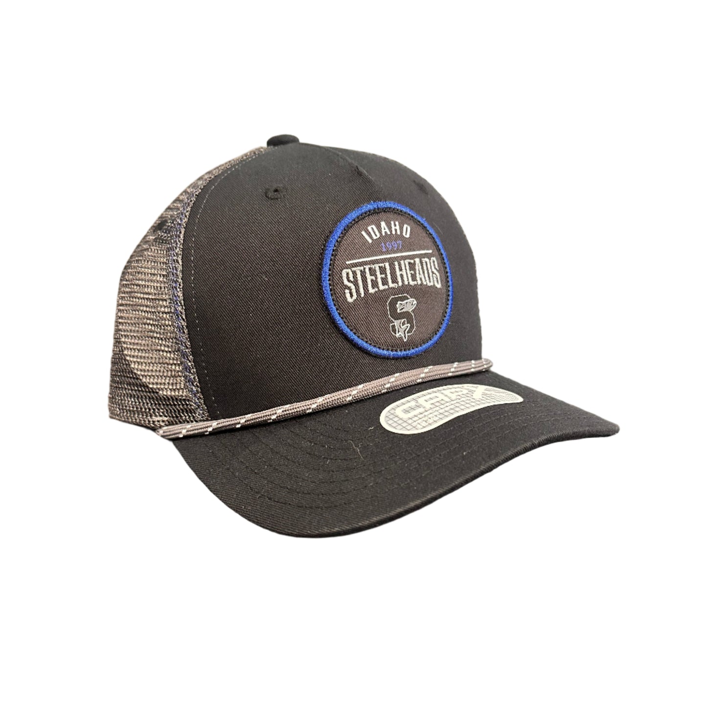 IDAHO STEELHEADS EMBER TRUCKER HAT, BLACK/CHARCOAL