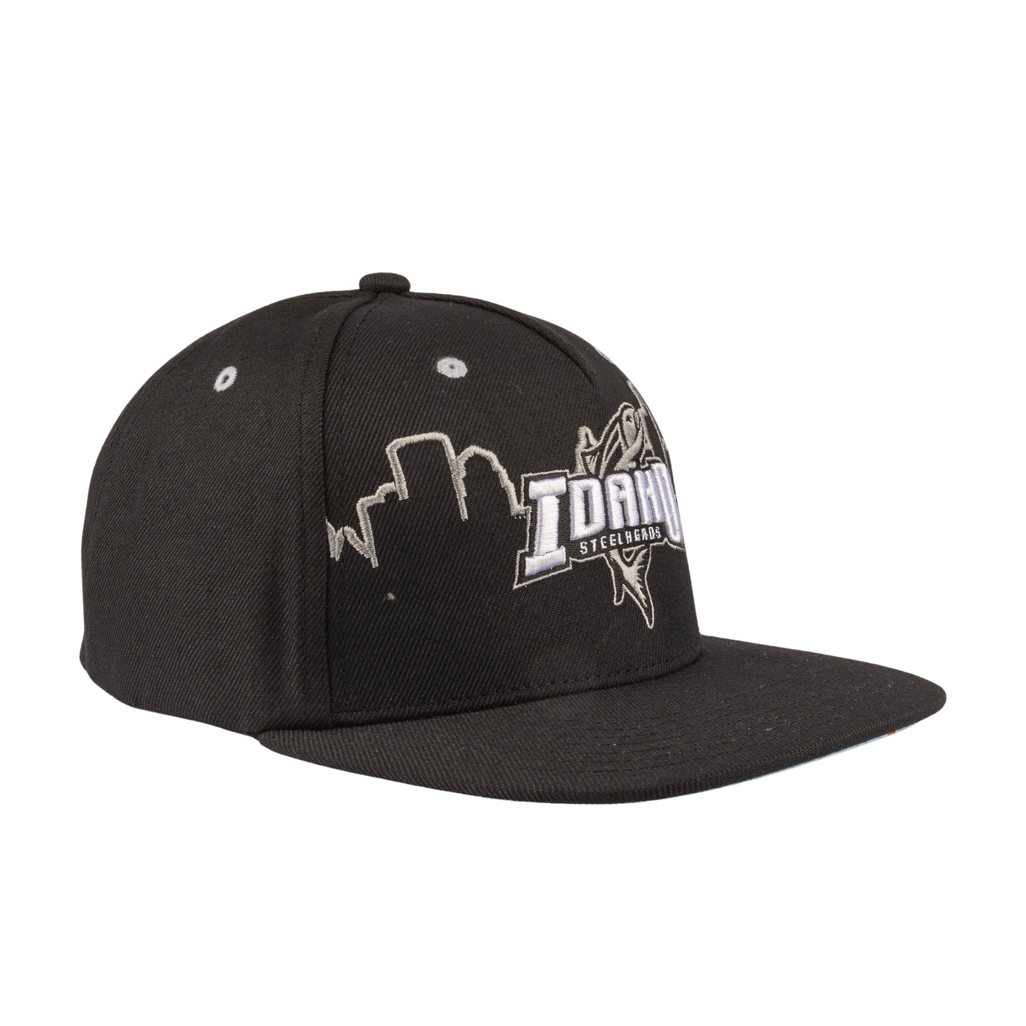 IDAHO STEELHEADS SKYLINE FLAT BILL SNAP BACK HAT, BLACK