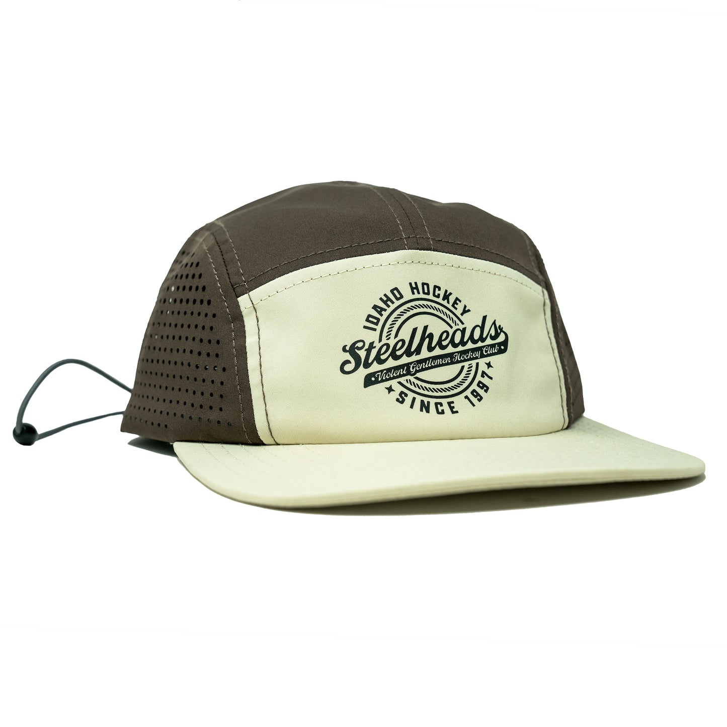 IDAHO STEELHEADS X VIOLENT GENTLEMEN 5 PANEL CAMP HAT, KHAKI/BROWN