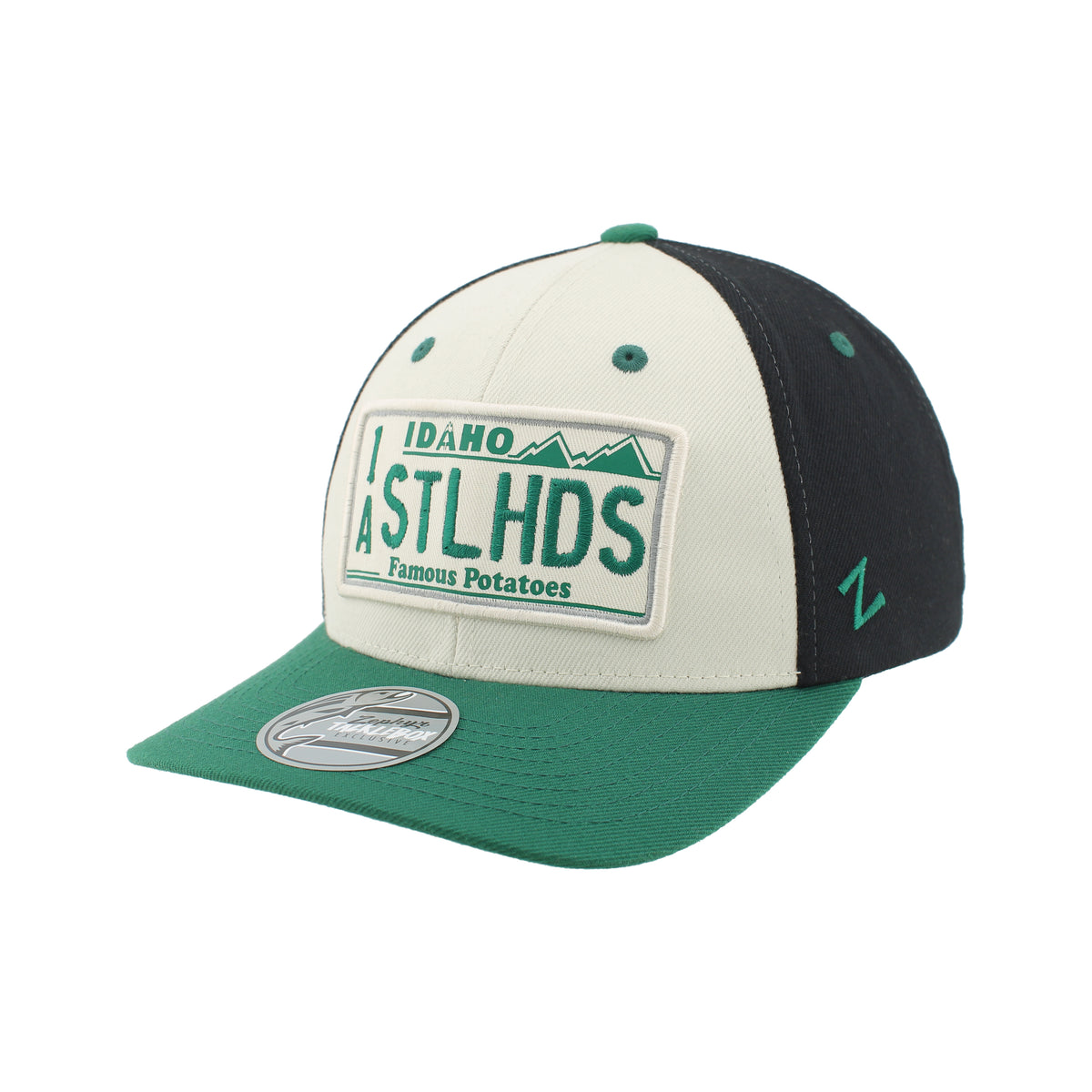 IDAHO STEELHEADS RETRO PLATE SNAPBACK HAT, WHITE/GREEN/BLACK