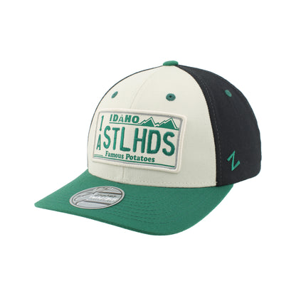 IDAHO STEELHEADS RETRO PLATE SNAPBACK HAT, WHITE/GREEN/BLACK
