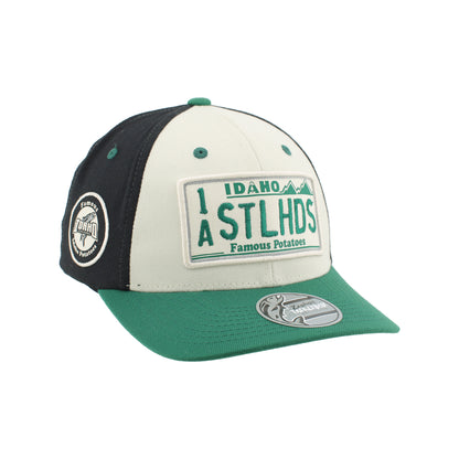 IDAHO STEELHEADS RETRO PLATE SNAPBACK HAT, WHITE/GREEN/BLACK