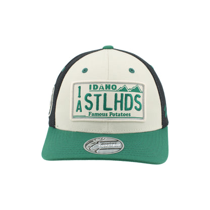 IDAHO STEELHEADS RETRO PLATE SNAPBACK HAT, WHITE/GREEN/BLACK