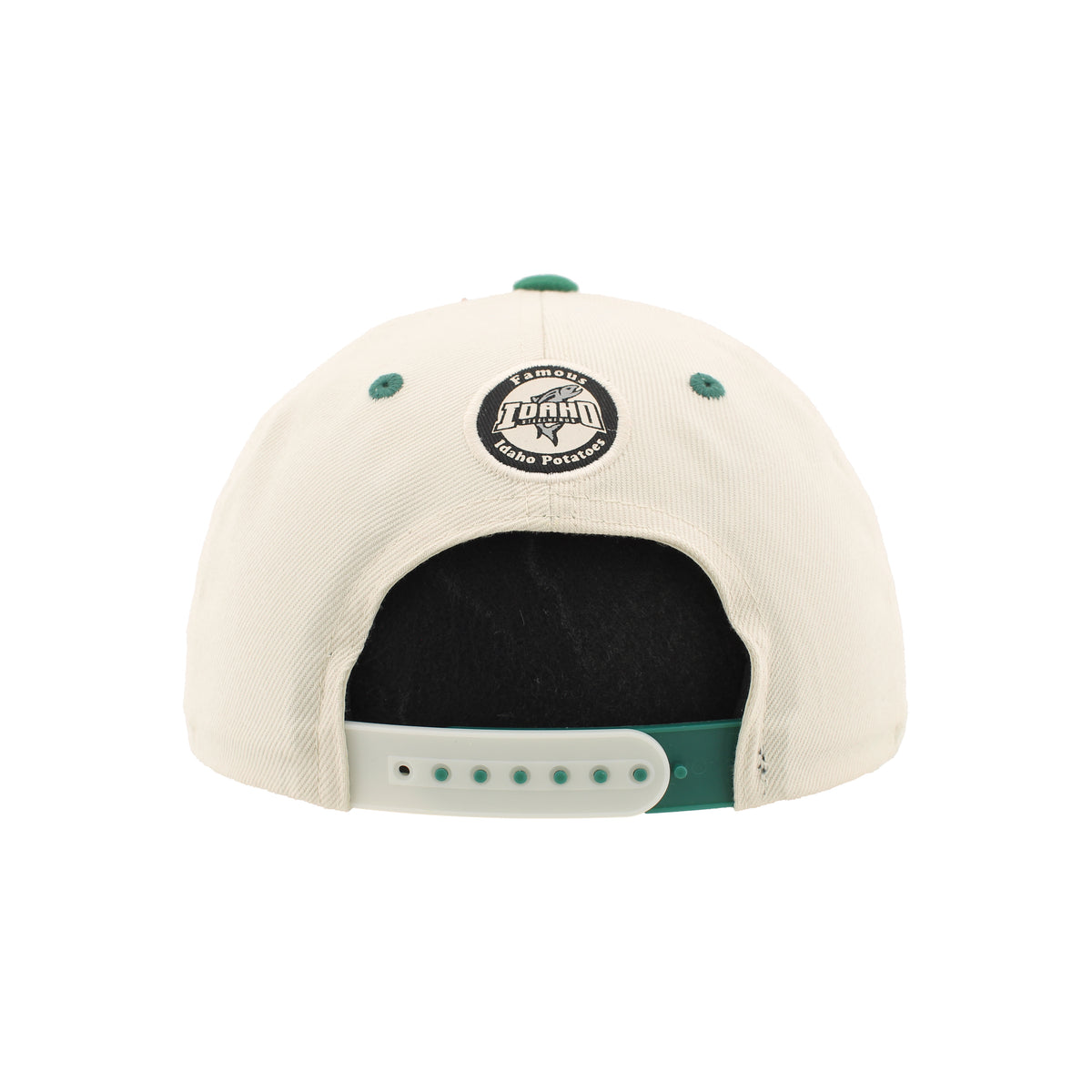 IDAHO STEELHEADS RETRO PLATE MOUNTAINS SNAPBACK HAT, CREAM/GREEN