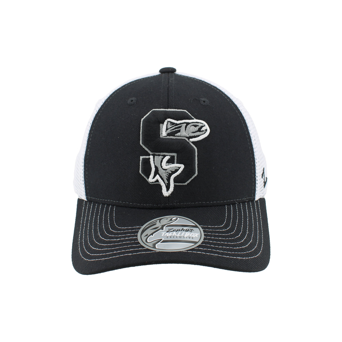 IDAHO STEELHEADS VARSITY FLEX FIT FITTED HAT, BLACK/WHITE