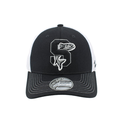 IDAHO STEELHEADS VARSITY FLEX FIT FITTED HAT, BLACK/WHITE