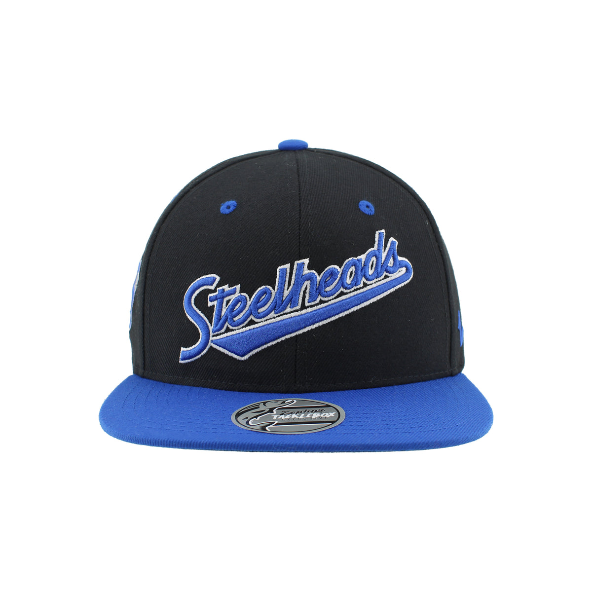 IDAHO STEELHEADS SCRIPTED FLATBILL SNAPBACK HAT, BLACK/BLUE