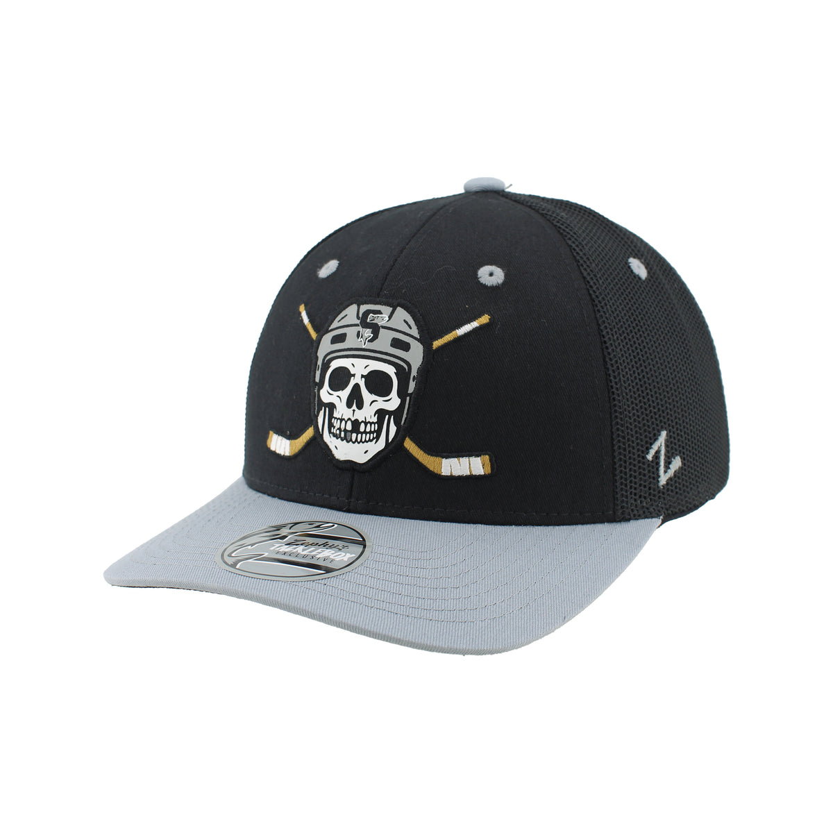 IDAHO STEELHEADS GRIM SNAPBACK HAT, BLACK/GREY