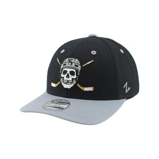 IDAHO STEELHEADS GRIM SNAPBACK HAT, BLACK/GREY