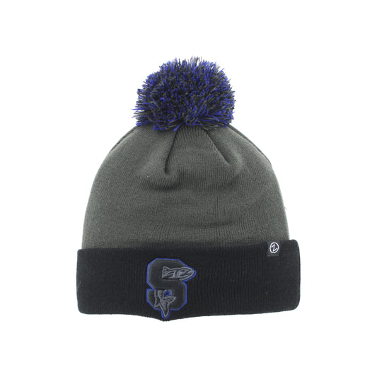 IDAHO STEELHEADS BLACK ELEMENT POM KNIT BEANIE, CHARCOAL/BLACK