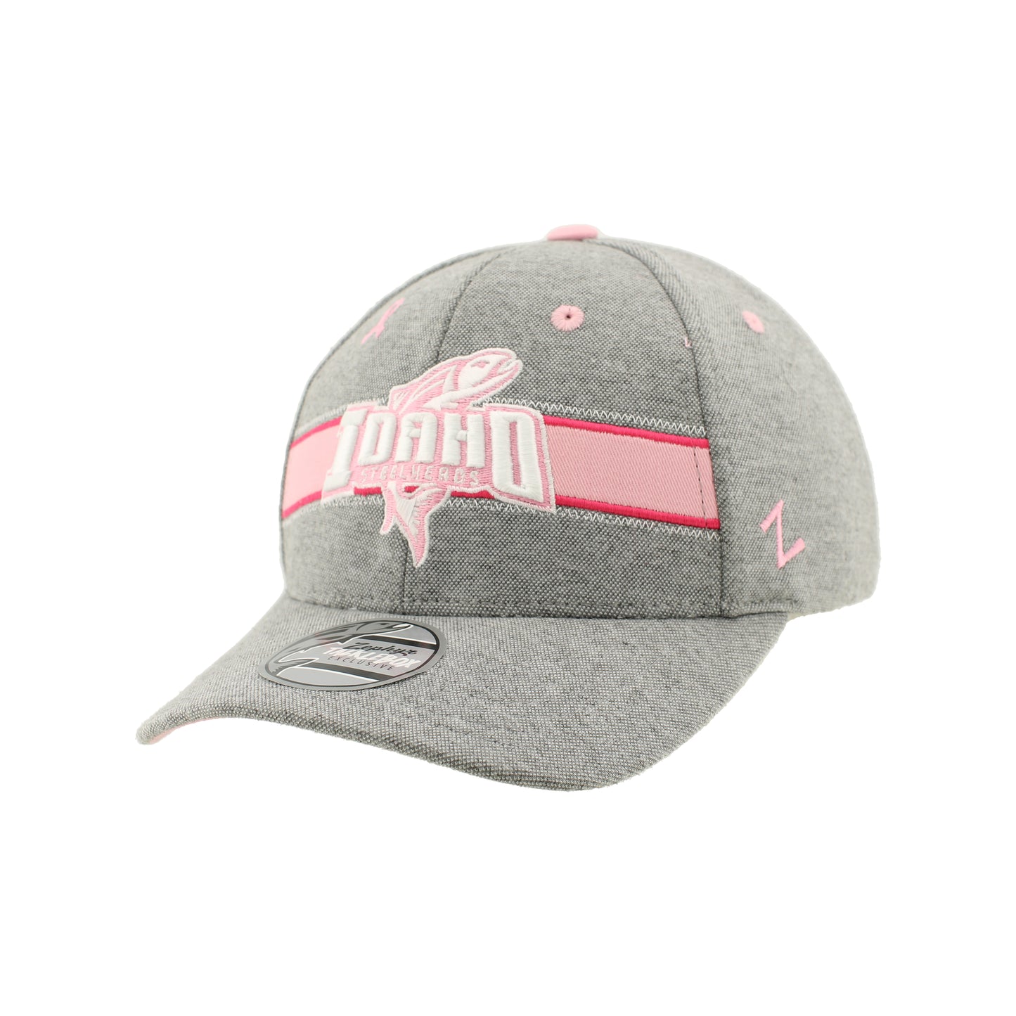 IDAHO STEELHEADS PINK RIBBON ADJUSTABLE SNABACK HAT, GREY/PINK