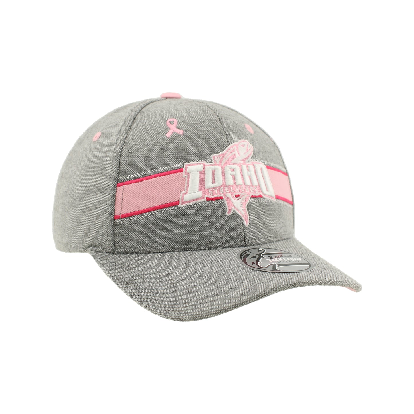 IDAHO STEELHEADS PINK RIBBON ADJUSTABLE SNABACK HAT, GREY/PINK