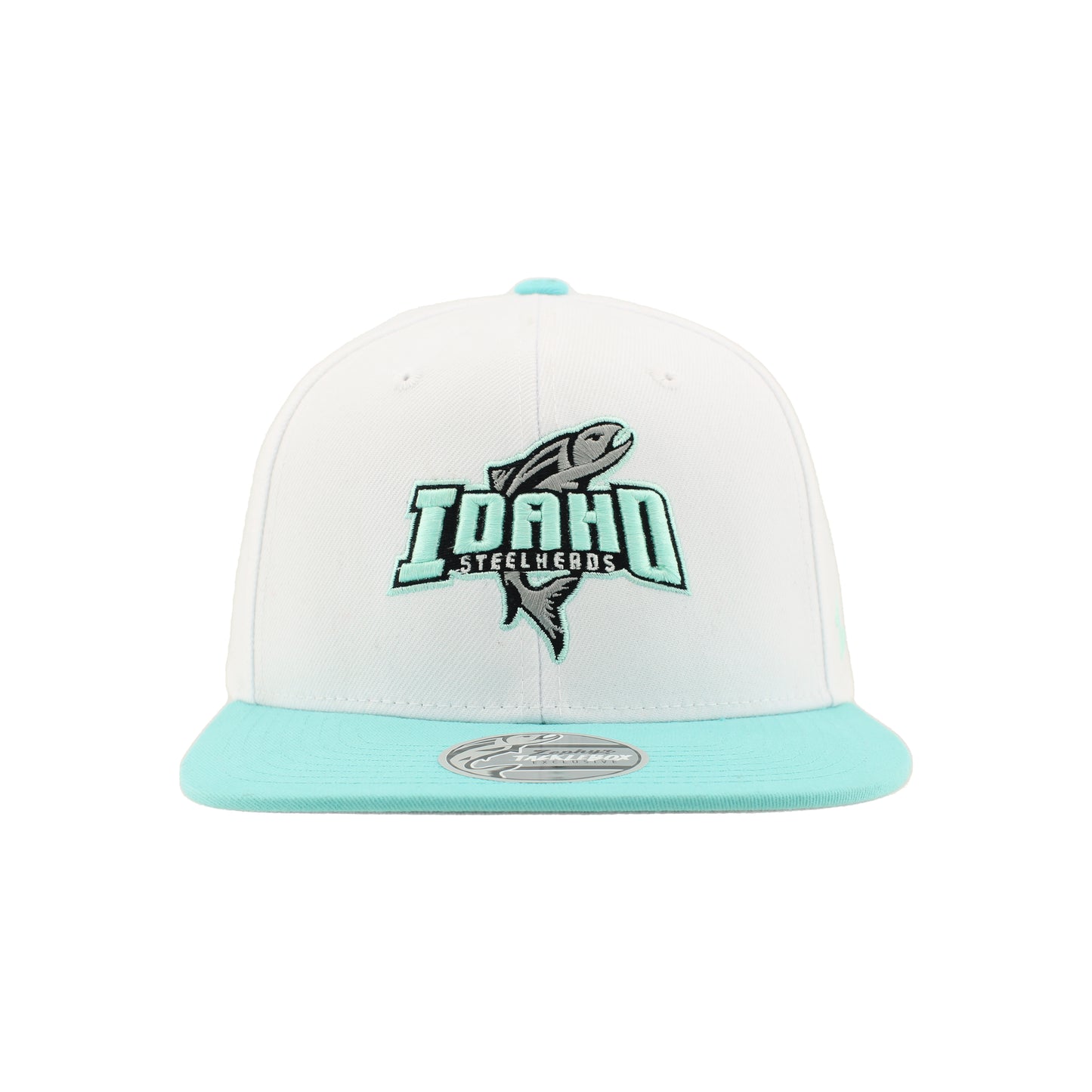 IDAHO STEELHEADS EAZY TIFF FLATBILL SNAPBACK HAT, WHITE/AQUA
