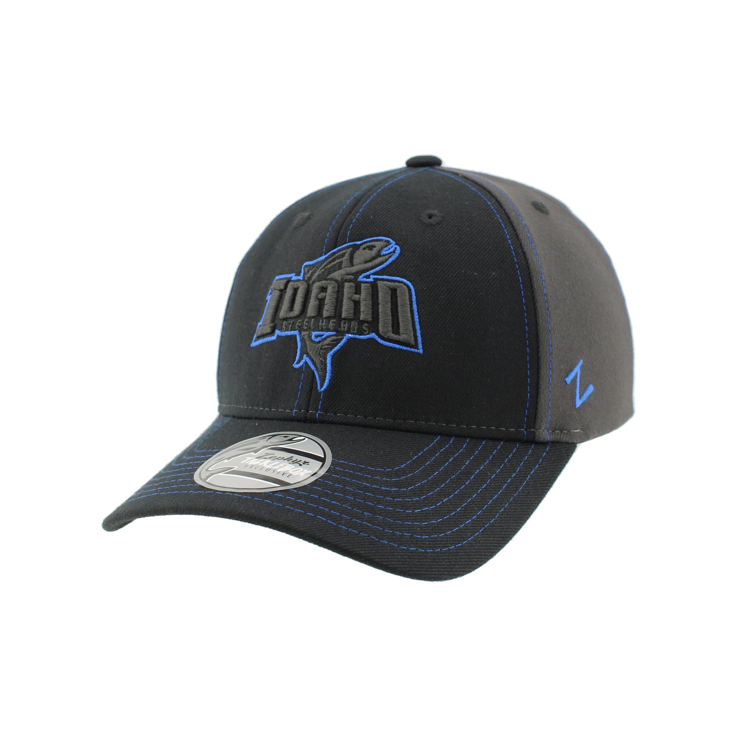 IDAHO STEELHEADS BLACK ELEMENT FLEX FIT HAT, BLACK/BLUE