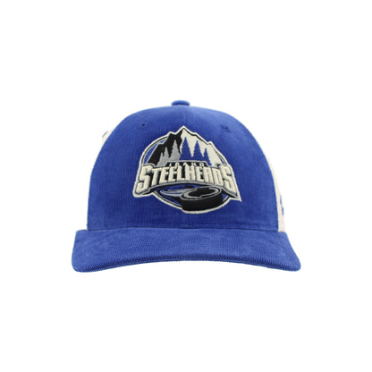 IDAHO STEELHEADS SCOOP COURDUROY TRUCKER HAT, ROYAL/STONE