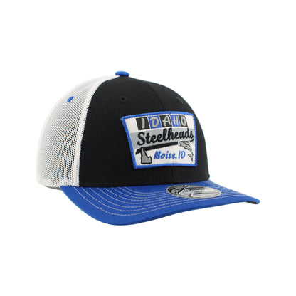 IDAHO STEELHEADS BILLBOARD TRUCKER HAT, BLACK/BLUE/WHITE