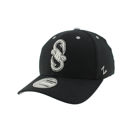IDAHO STEELHEADS "S" HOOK FLEX FIT HAT, BLACK
