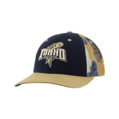 IDAHO STEELHEADS CRAZE CAMO TRUCKER HAT, NAVY/CAMO