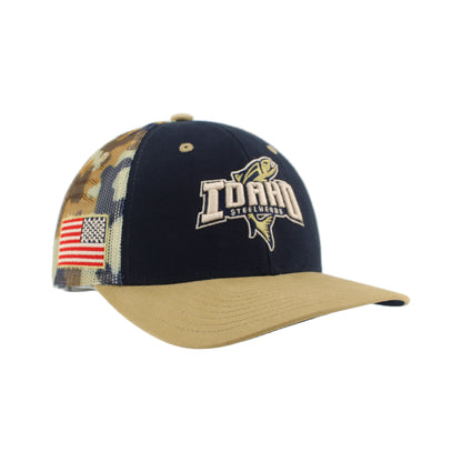 IDAHO STEELHEADS CRAZE CAMO TRUCKER HAT, NAVY/CAMO