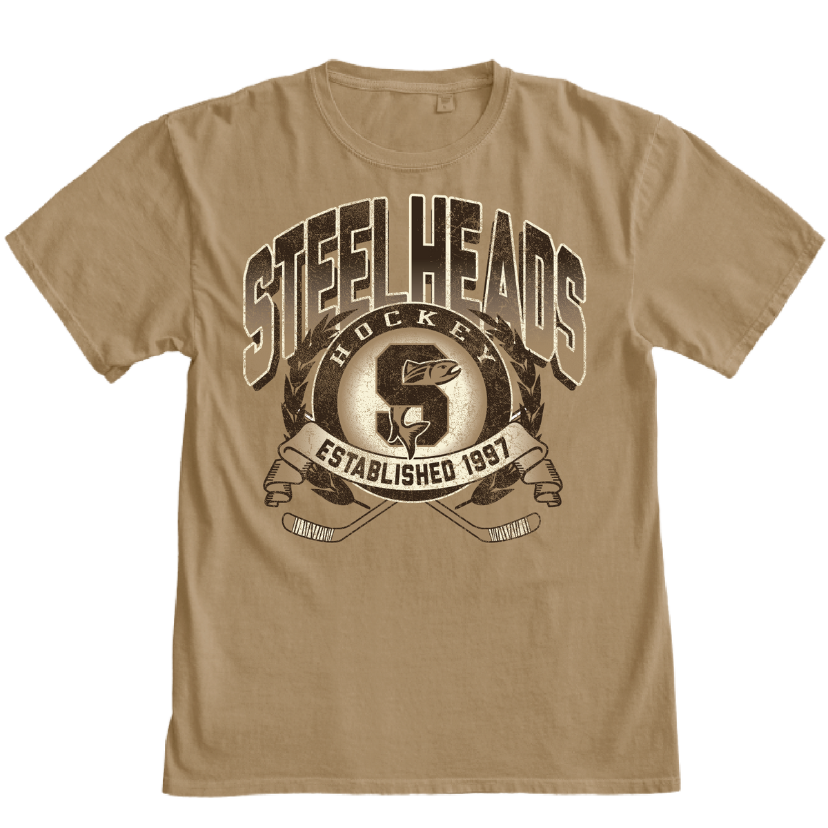IDAHO STEELHEADS PADDED S/S TEE, RUSSET