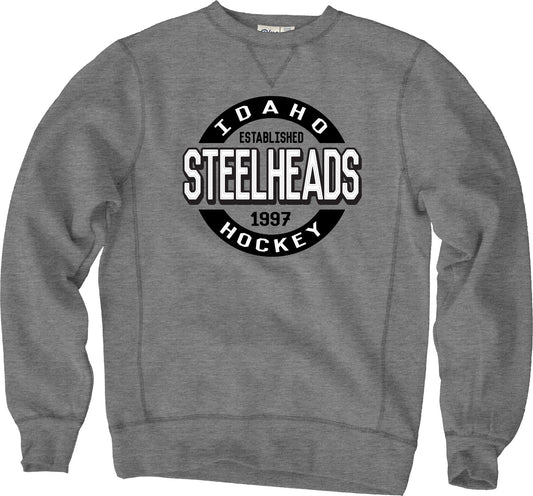 IDAHO STEELHEADS MENS SANDED FLEECE CREWNECK, GREY