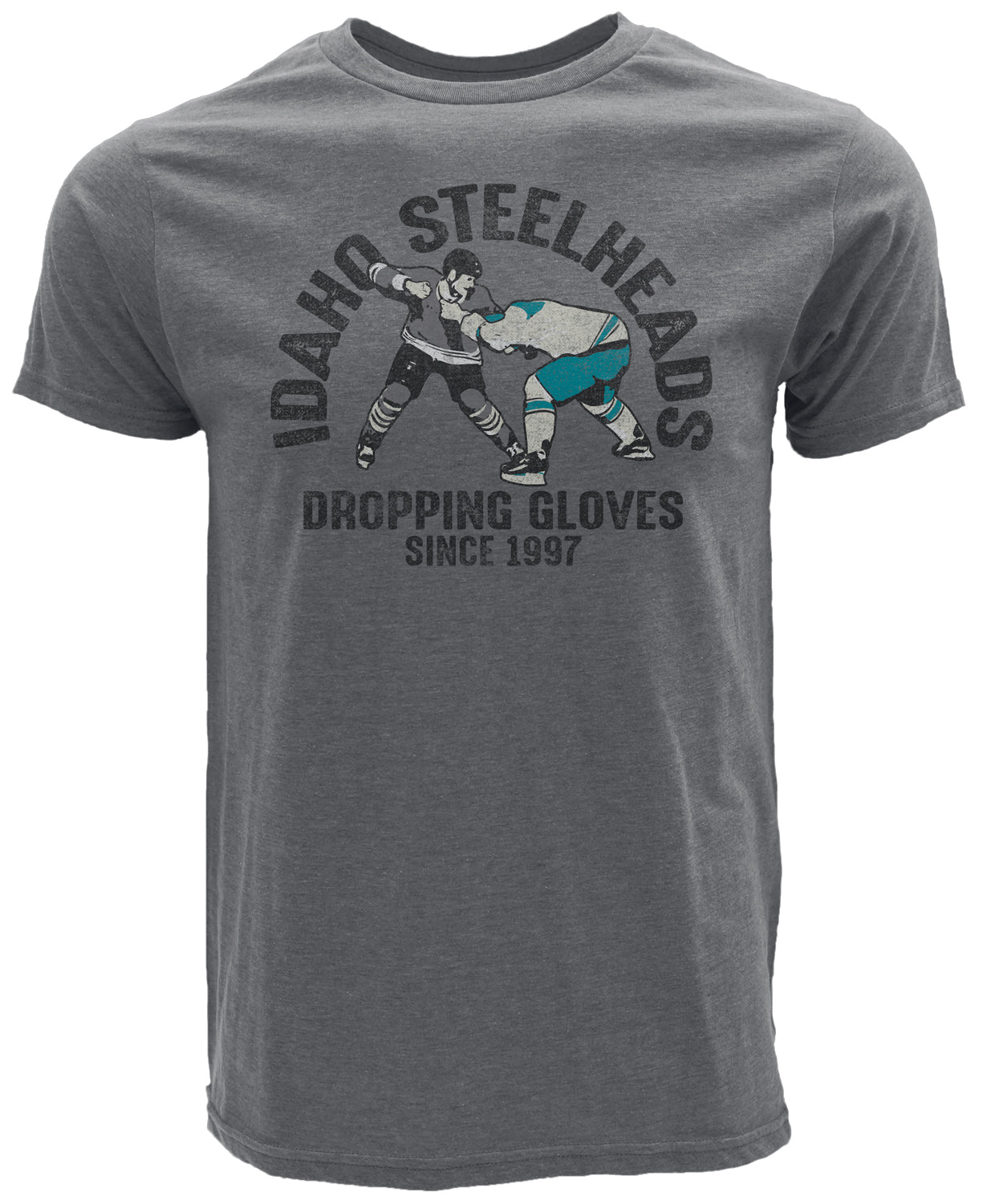 IDAHO STEELHEADS MEN'S DROPPING GLOVES TEE, HEATHER GREY