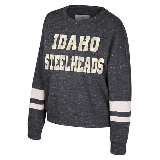 IDAHO STEELHEADS WOMENS SPECKLED CREWNECK PULLOVER, BLACK