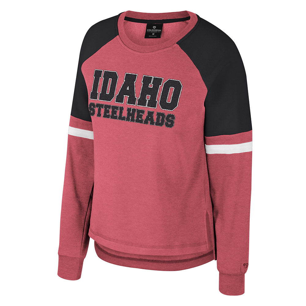 IDAHO STEELHEADS WOMENS SCOOP NECK PULLOVER, RED/BLACK