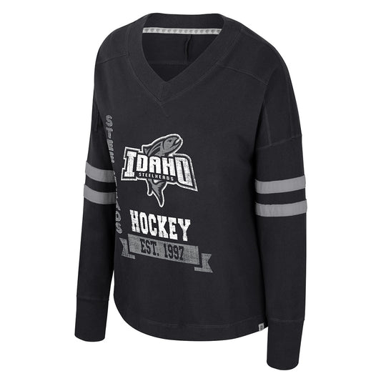 IDAHO STEELHEADS WOMEN'S PREMIUM VIOLET L/S KNIT TOP, BLACK