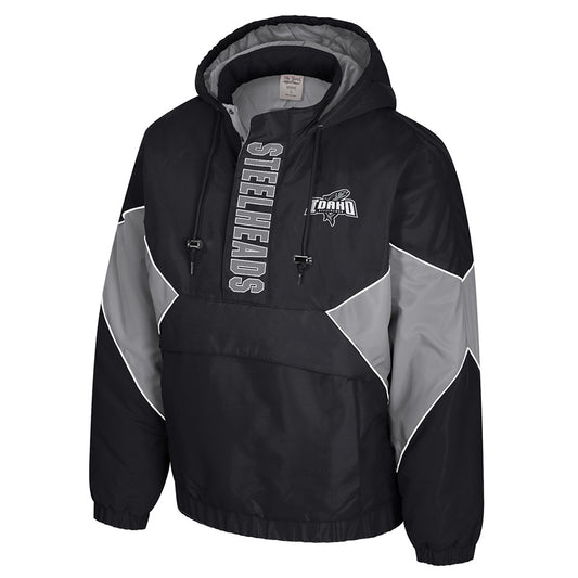 IDAHO STEELHEADS MEN'S PREMIUM HEAVY 1/4 ZIP JACKET, BLACK/GREY