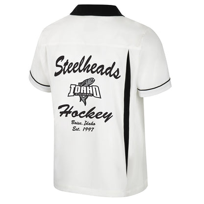 IDAHO STEELHEADS MEN'S BOWLING SHIRT, WHITE/BLACK