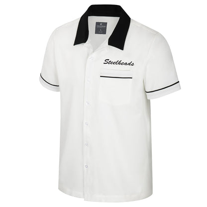 IDAHO STEELHEADS MEN'S BOWLING SHIRT, WHITE/BLACK