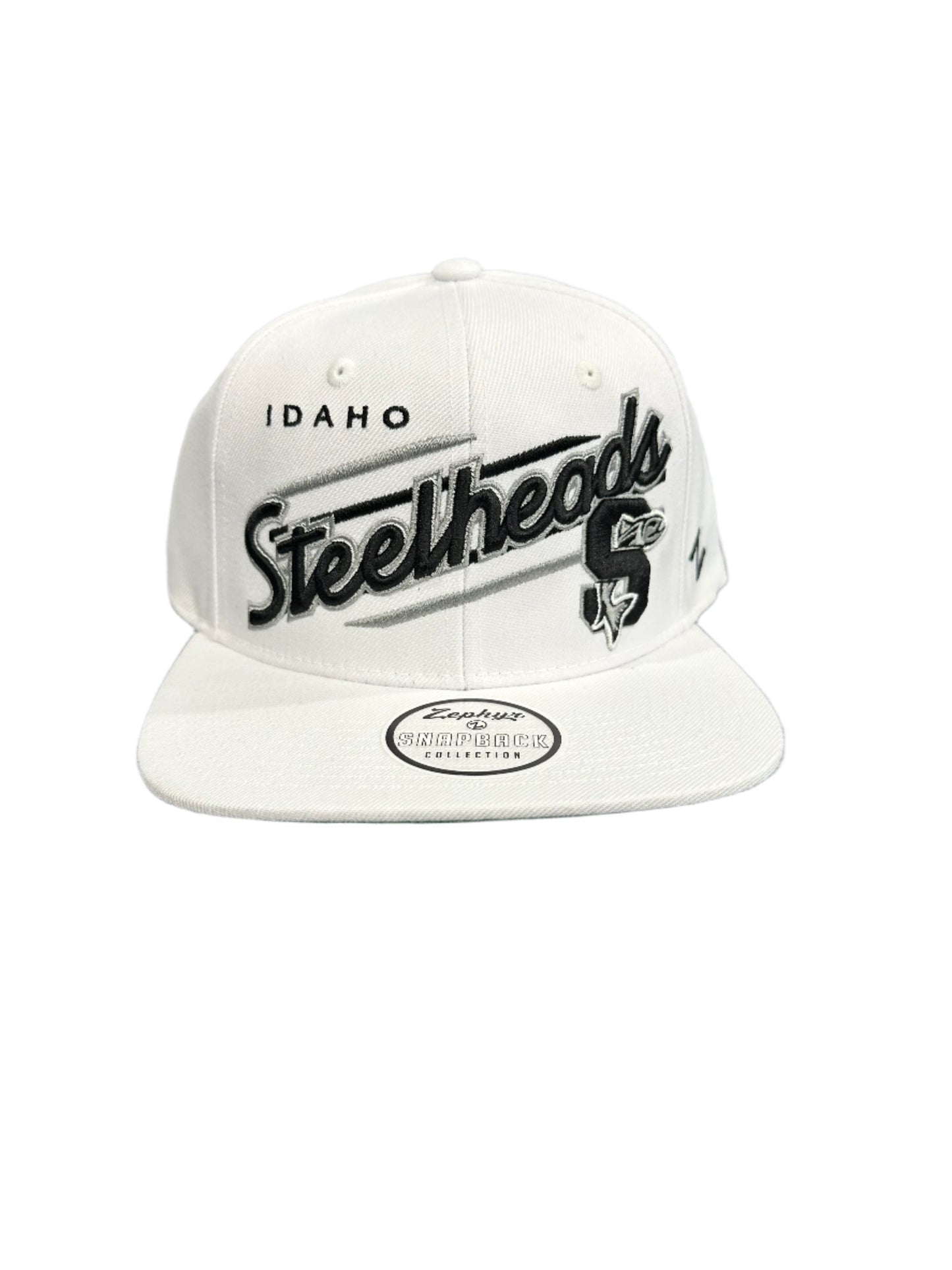 IDAHO STEELHEADS SLASH FLAT BILL SNAPBACK HAT, WHITE