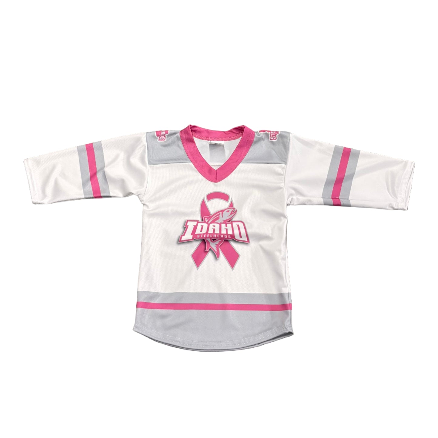 IDAHO STEELHEADS YOUTH PINK RIBBON JERSEY, WHITE/PINK