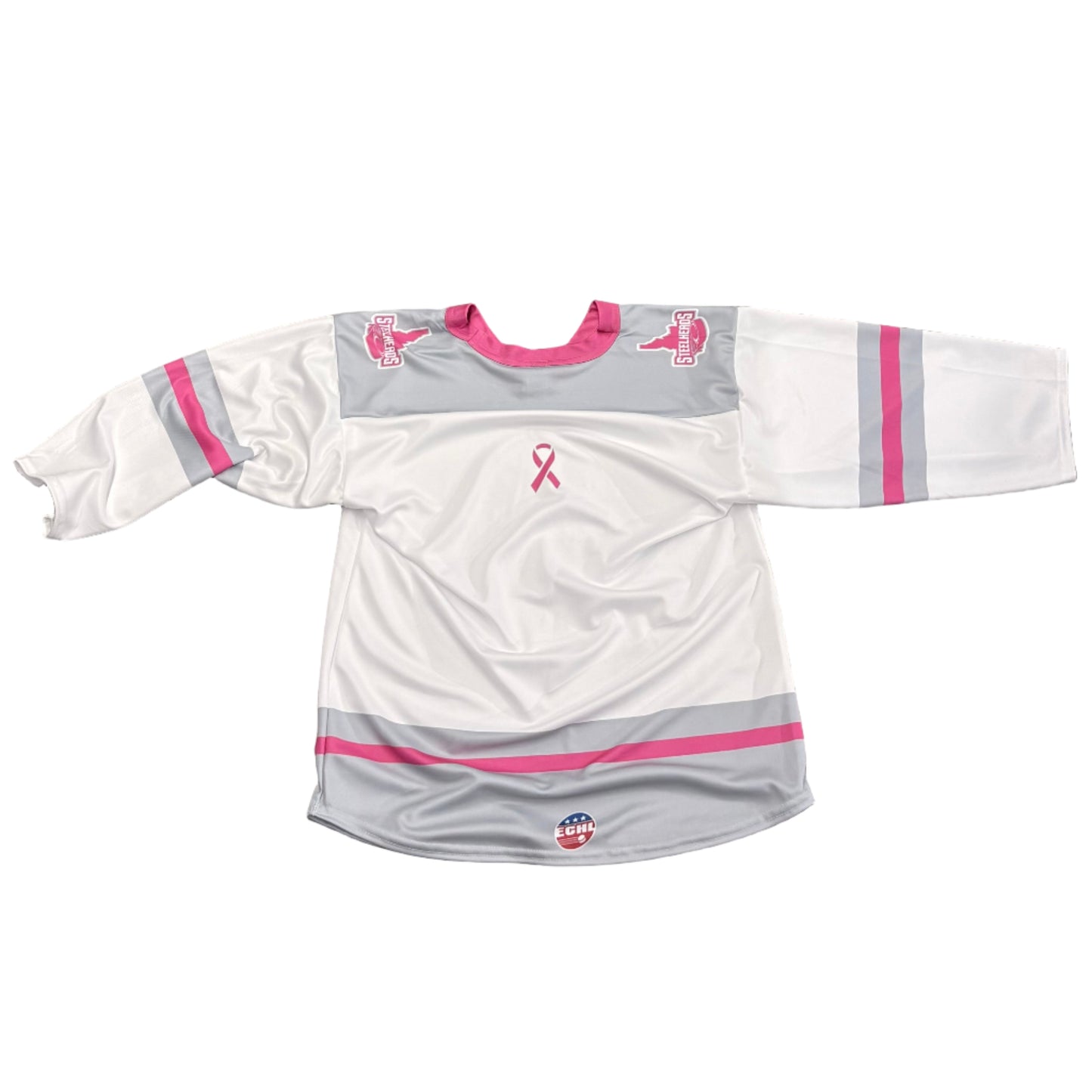 IDAHO STEELHEADS YOUTH PINK RIBBON JERSEY, WHITE/PINK