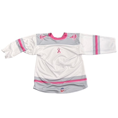 IDAHO STEELHEADS YOUTH PINK RIBBON JERSEY, WHITE/PINK