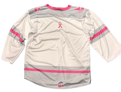 IDAHO STEELHEADS PINK RIBBON POLY JERSEY, WHITE/PINK