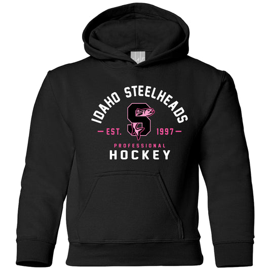 IDAHO STEELHEADS YOUTH PINK IN THE RINK HOODIE, BLACK/PINK