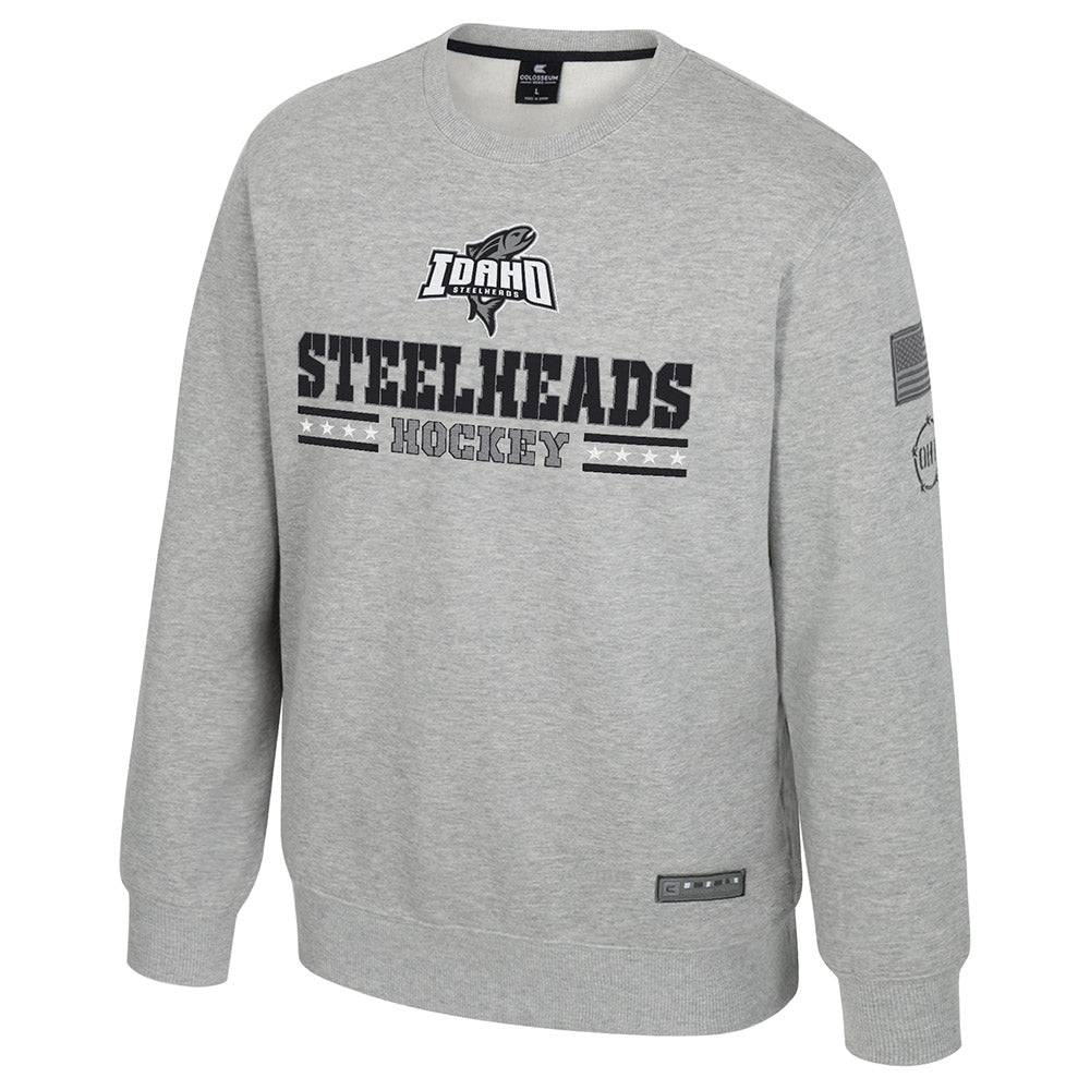 IDAHO STEELHEADS MEN'S OHT PLATOON CREWNECK, HEATHER GREY