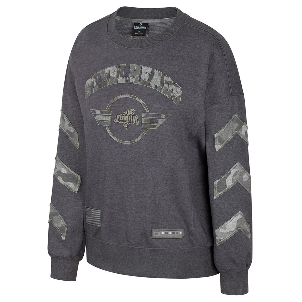 IDAHO STEELHEADS WOMEN'S OHT SQUAD OVERSIZED CREWNECK, SAGE CAMO/CHARCOAL