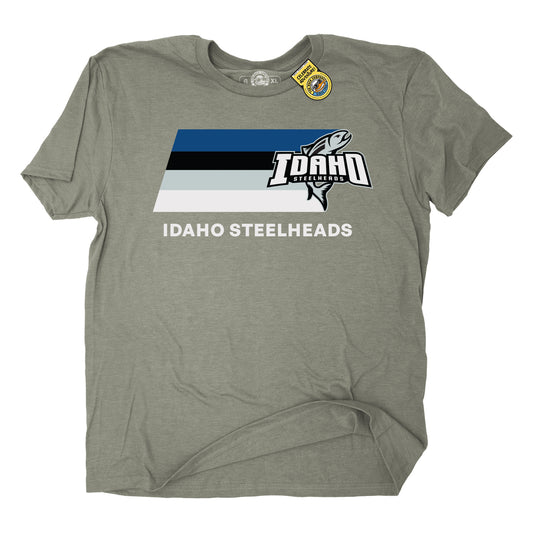 IDAHO STEELHEADS MONTAGE RUSH TEE, STATE GREY
