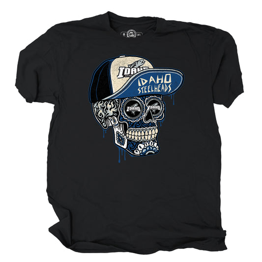 IDAHO STEELHEADS SKATER SKULL TEE, BLACK